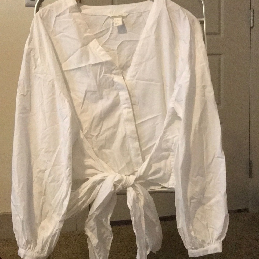 White button down top with waist wrap -size 12